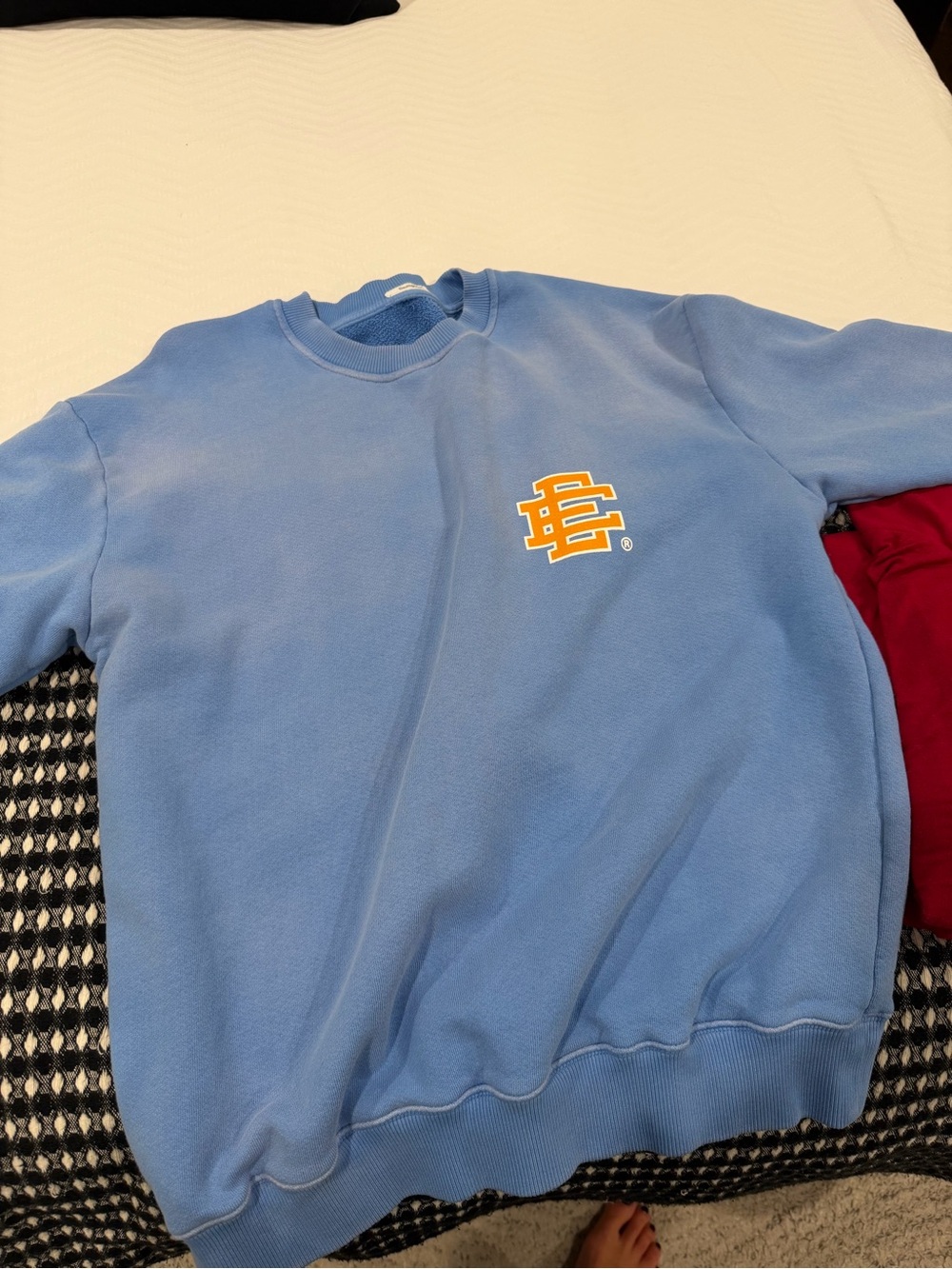 Eric Emanuel Light Blue Crewneck with Yellow Chest Logo